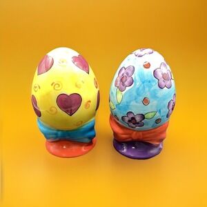 Vintage Hand Painted Colorful Easter Egg Salt & Pepper Shakers